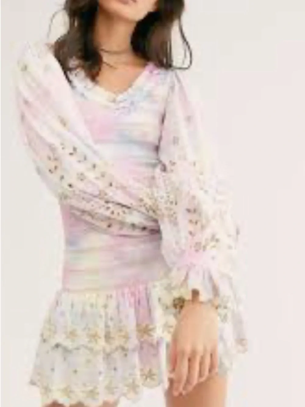 LoveShackFancy Pastel Knit Mini Dress with Gold Floral Embroidery - Picture 2 of 6